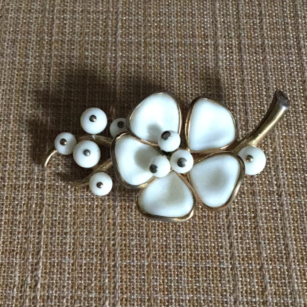 Trifari Pat. Pend. Milk Glass Camellia Brooch